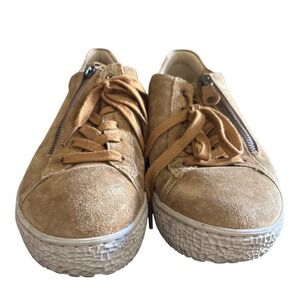 Hartjes Phil Tan Suede Metallic Leather Zip Platform Sneakers Austria Womens 6.5